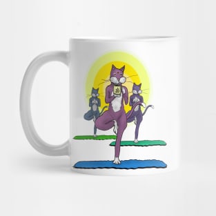 Yoga Cats and Coffee - Tree Pose - Third Eye Open - Funny Cartoon Mug